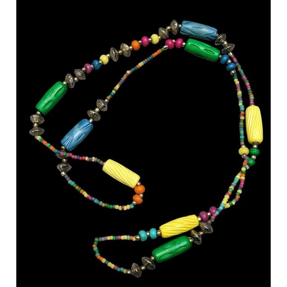 Vintage Retro Rainbow Handmade Beaded Necklace - Picture 1 of 6